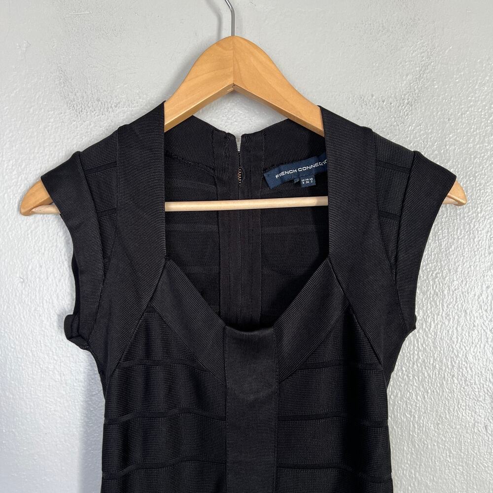 French Connection Bandage Black Bodycon Miami Spotlight Dress Cap Sleeve Size 2 - Picture 5 of 11